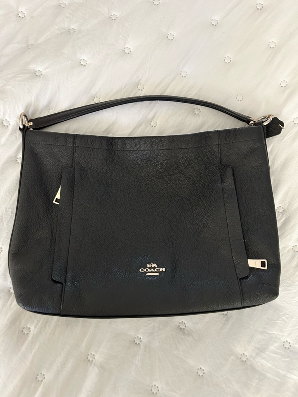 Coach Black Pebbled Leather Shoulder Bag with Silver Hardware